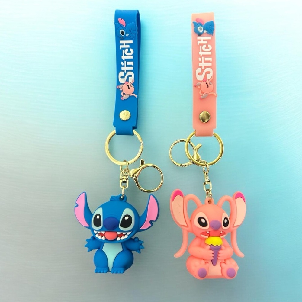 Stitch and Angel Keychains with Key Lanyards